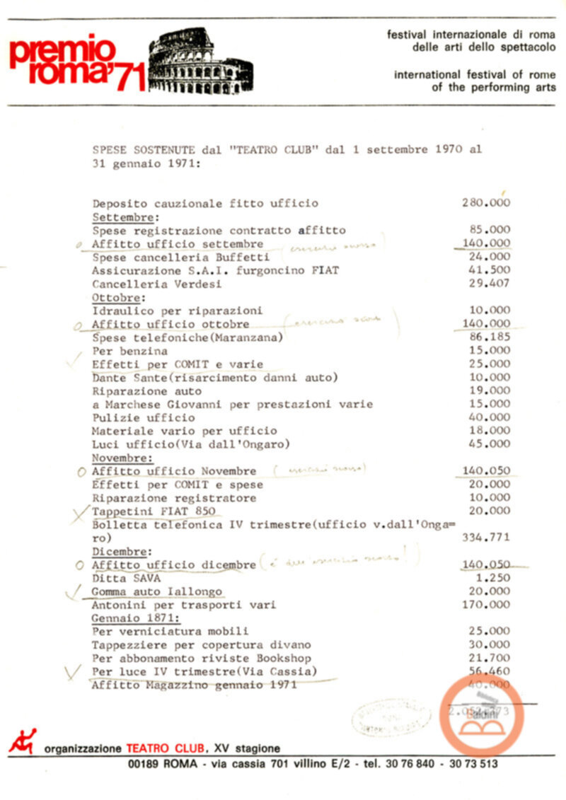 Premio Roma '70 - sovvenzioni ministeriali