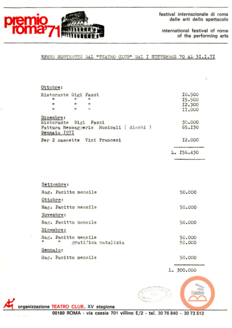 Premio Roma '70 - sovvenzioni ministeriali