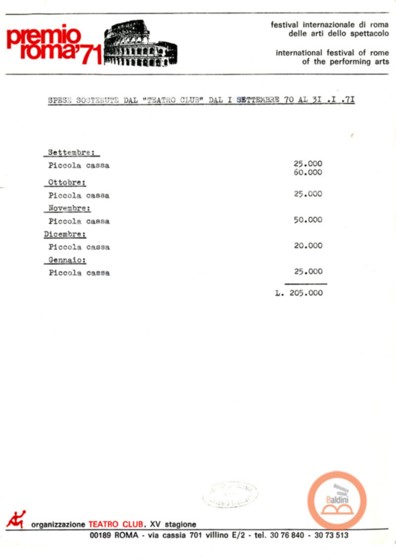 Premio Roma '70 - sovvenzioni ministeriali