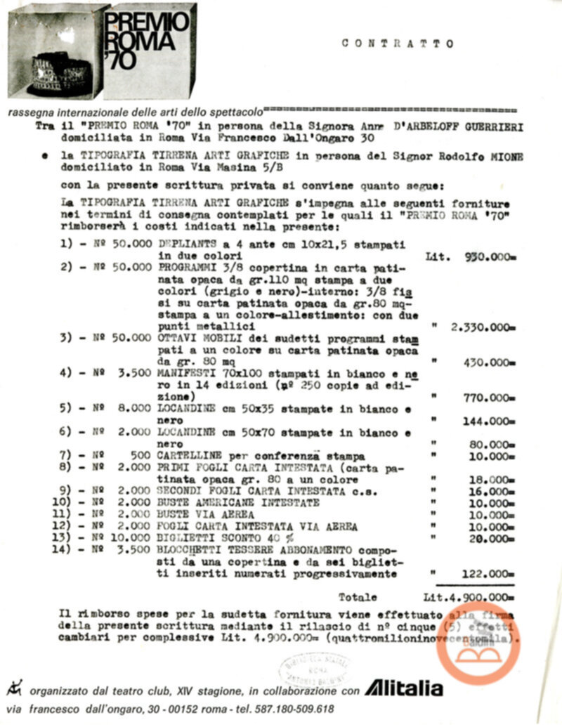 Premio Roma '70 - contratti pubblicitari