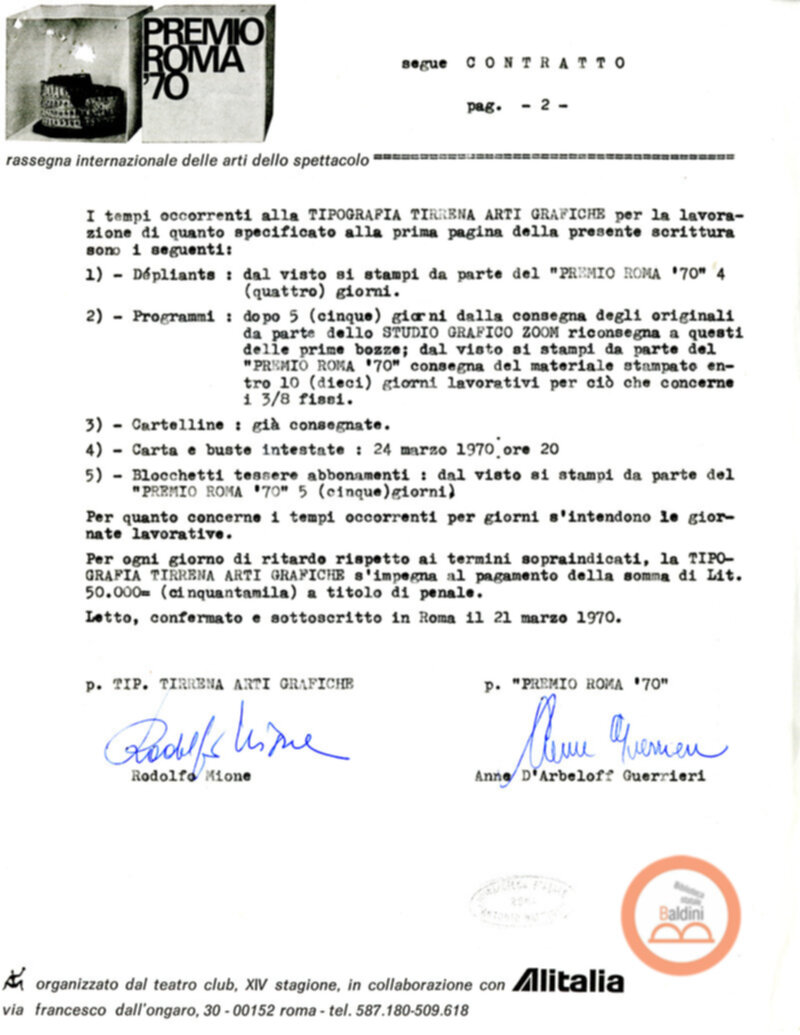 Premio Roma '70 - contratti pubblicitari