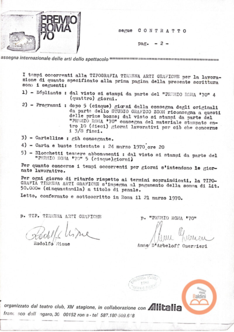 Premio Roma '70 - contratti pubblicitari