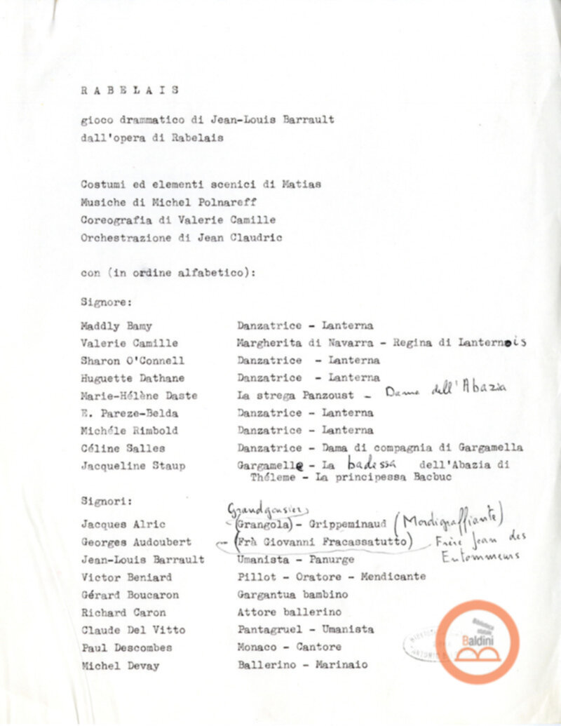 Rabelais. Gioco drammatico di Jean-Louis Barrault