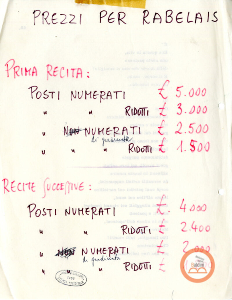 Rabelais. Gioco drammatico - biglietti
