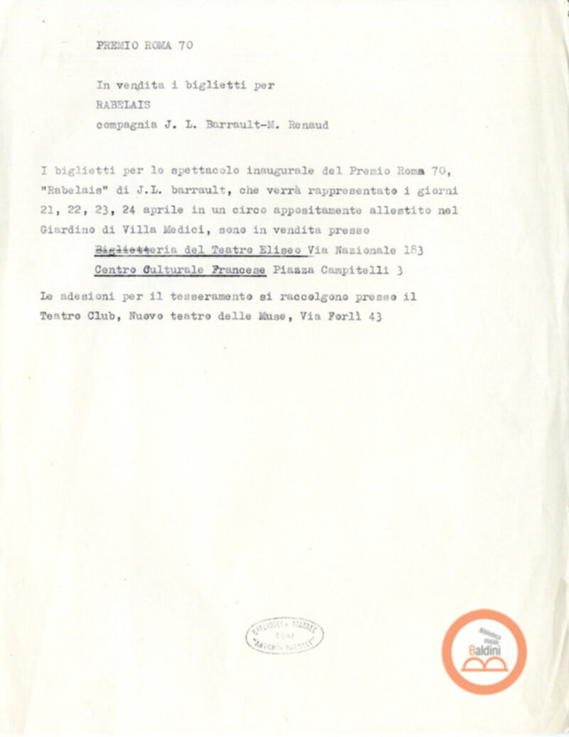 Rabelais. Gioco drammatico - biglietti