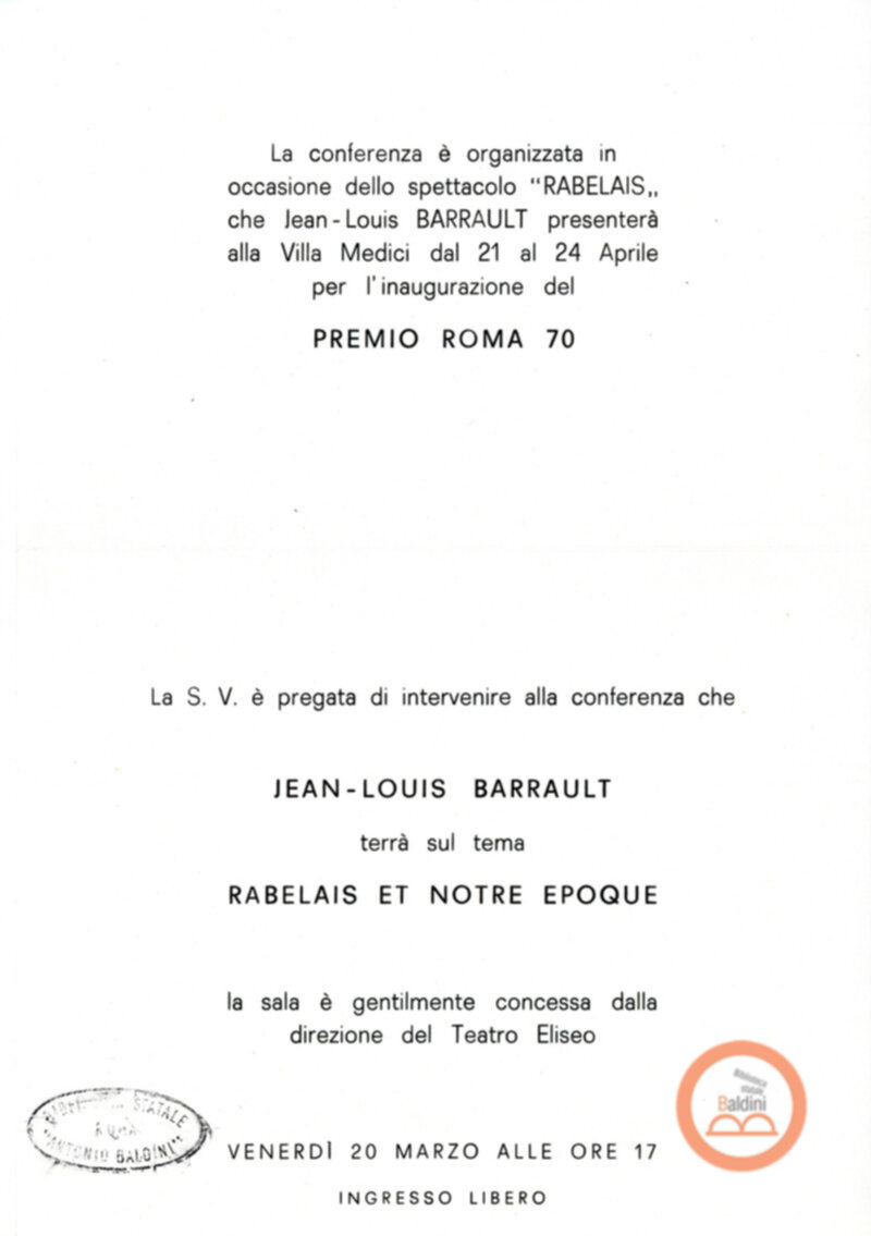 Premio Roma '70 - congerenza di Barrault
