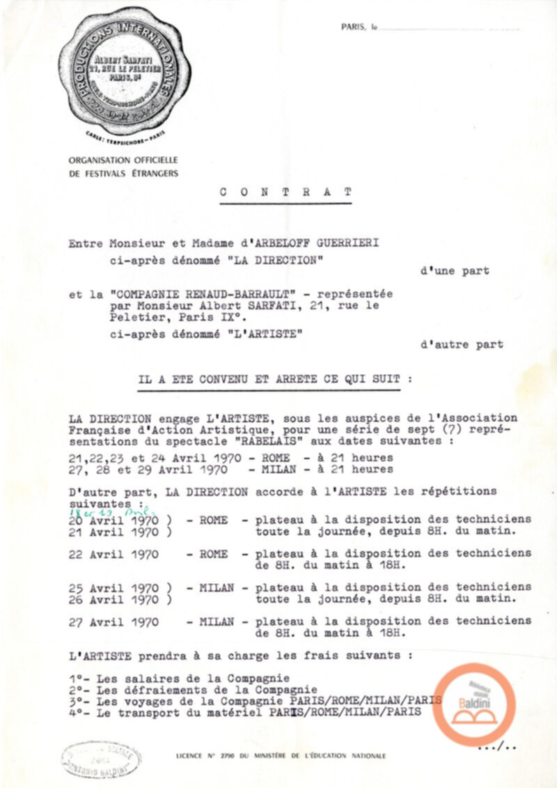 Compagnia di Jean-Louis Barrault - determine contrattuali