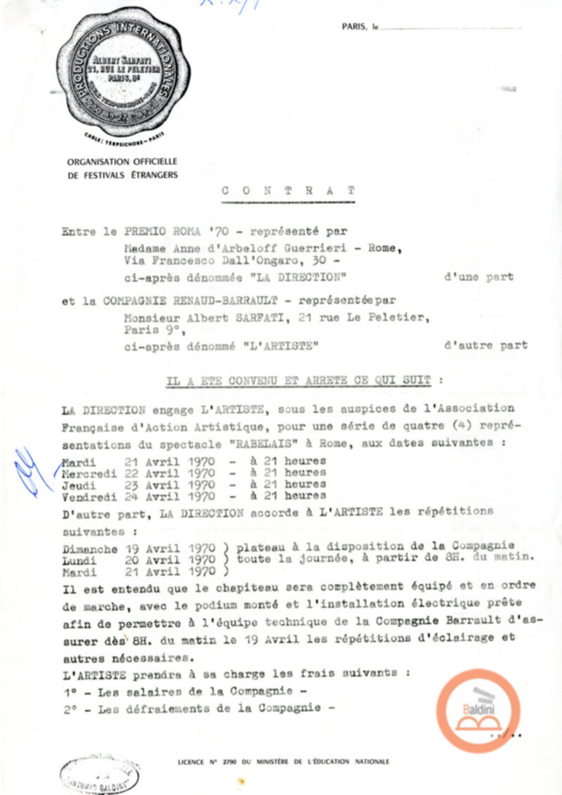 Compagnia di Jean-Louis Barrault - determine contrattuali