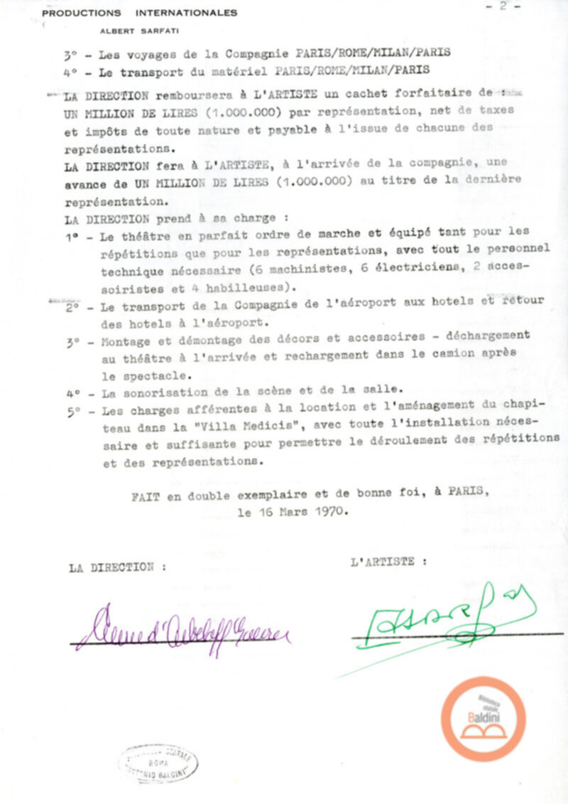 Compagnia di Jean-Louis Barrault - determine contrattuali