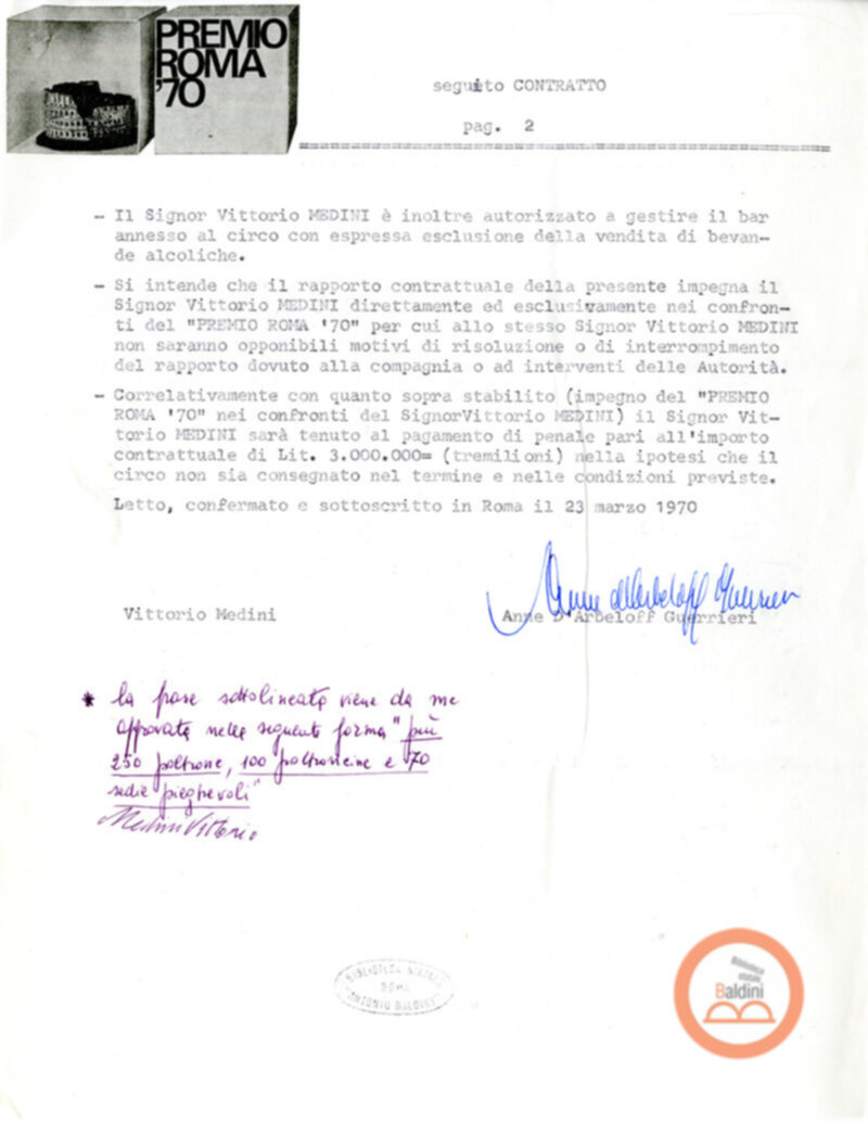 Premio Roma '70 - contratto Vittorio Medini