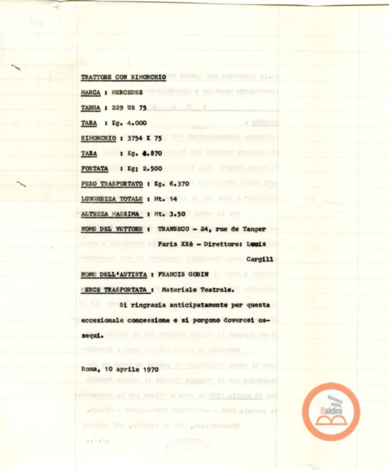Compagnia Renaud-Barrault - autorizzazione per mezzo di trasporto