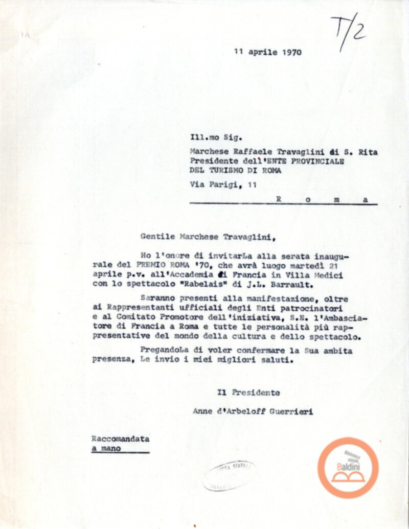 Premio Roma '70 - corrispondenza