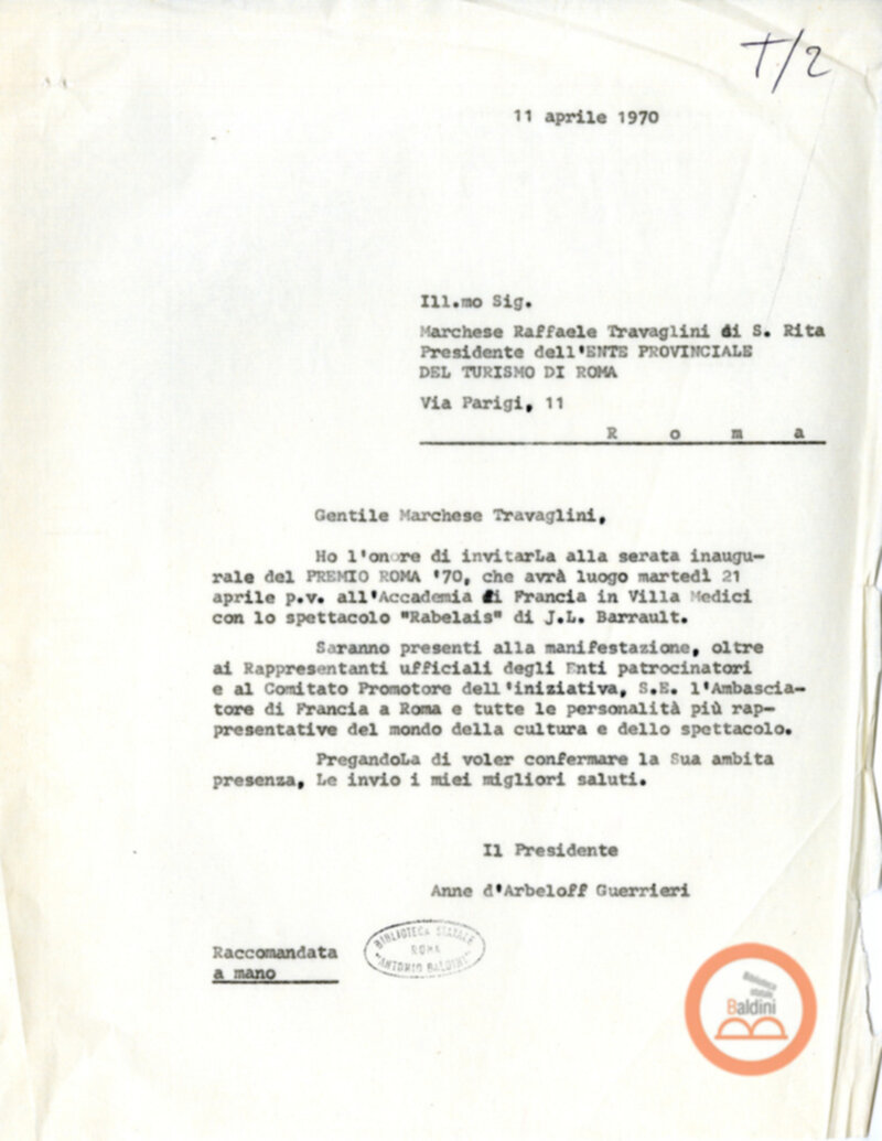 Premio Roma '70 - corrispondenza