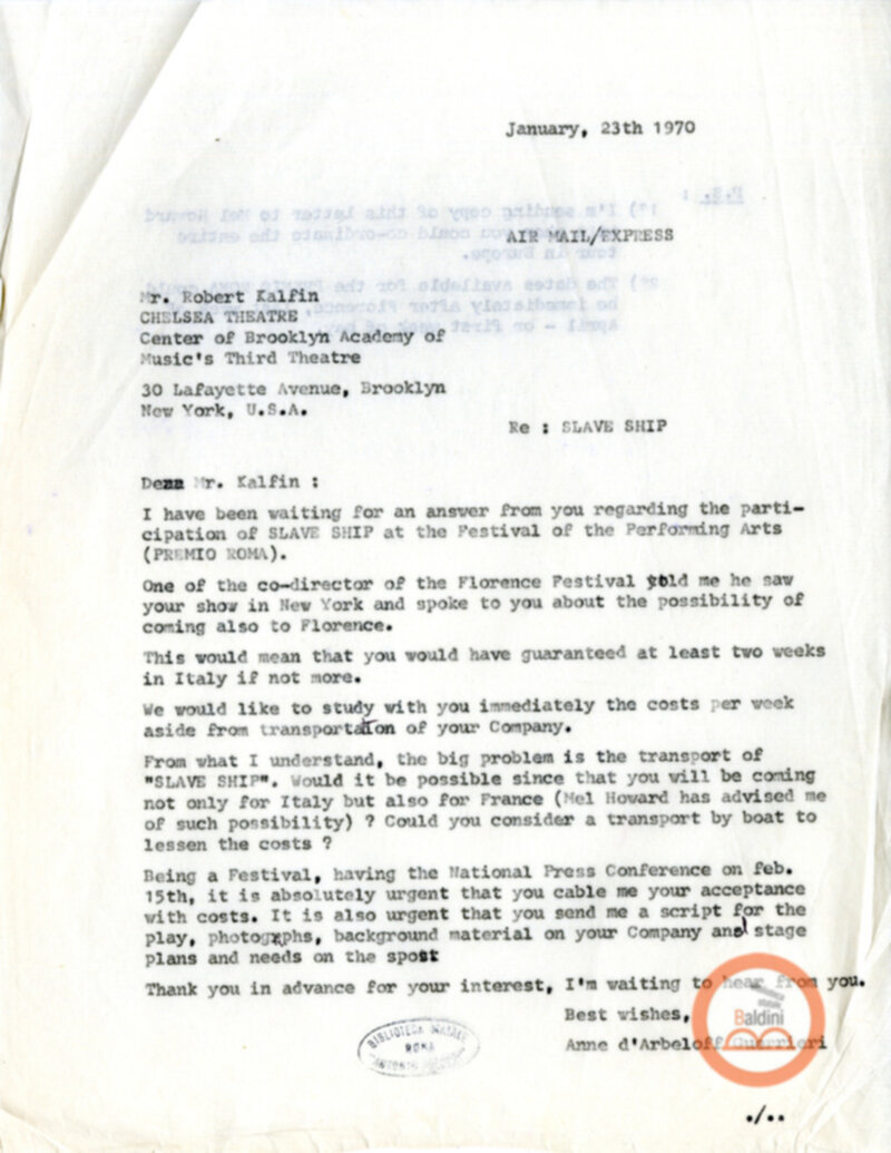 Slaveship. La nave degli schiavi - corrispondenza