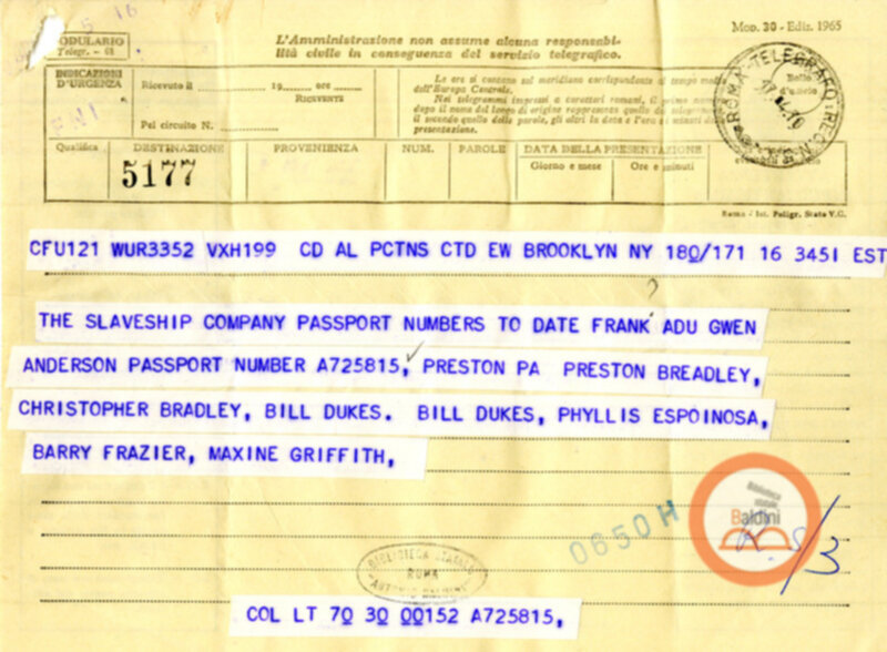 Slaveship. La nave degli schiavi - corrispondenza