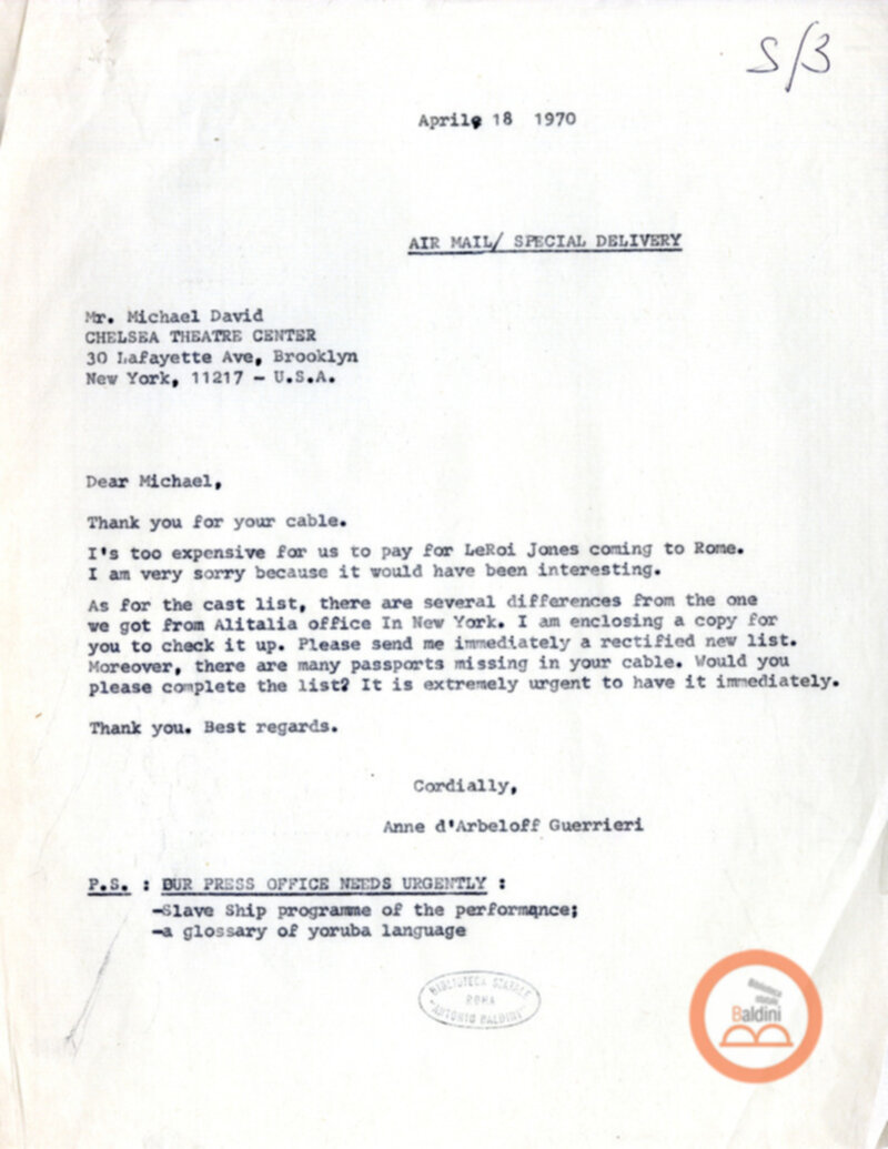 Slaveship. La nave degli schiavi - corrispondenza