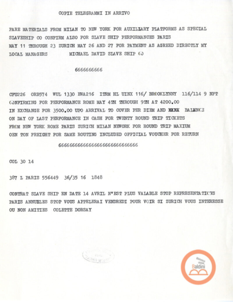 "Slaveship. La nave degli schiavi" - corrispondenza