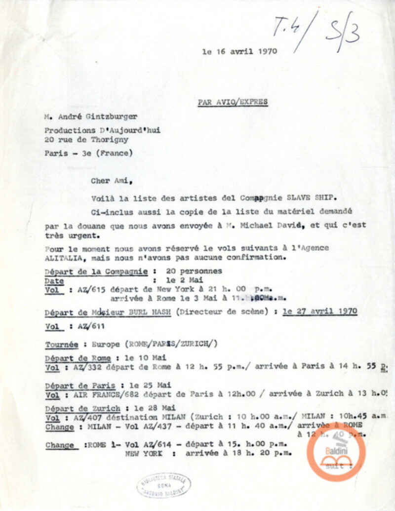 "Slaveship. La nave degli schiavi" - corrispondenza