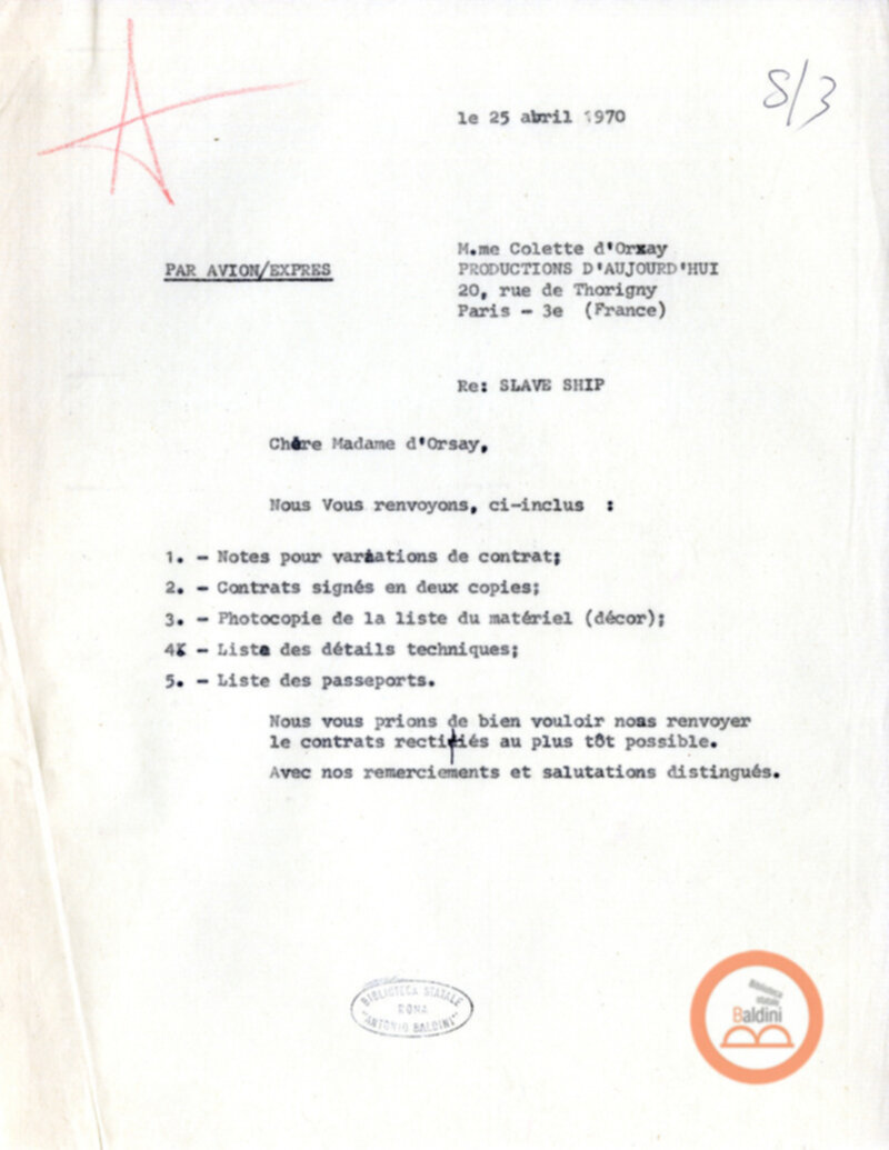 "Slaveship. La nave degli schiavi" - corrispondenza