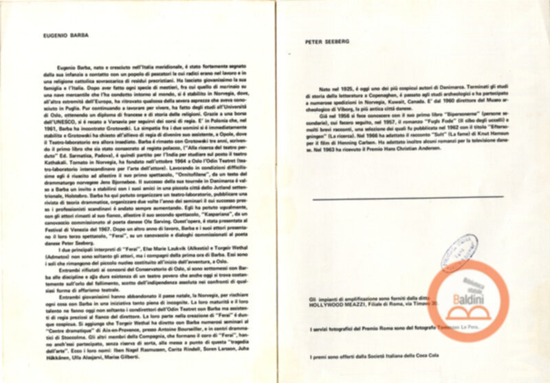 Premio Roma '70 - programma spettacolo Ferai