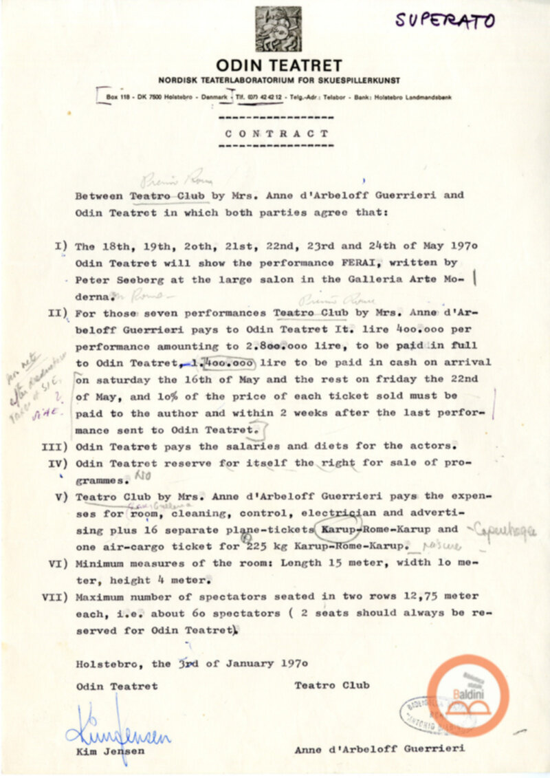 Premio Roma '70 - Corrispondenza con Eugenio Barba e Kim Jensen