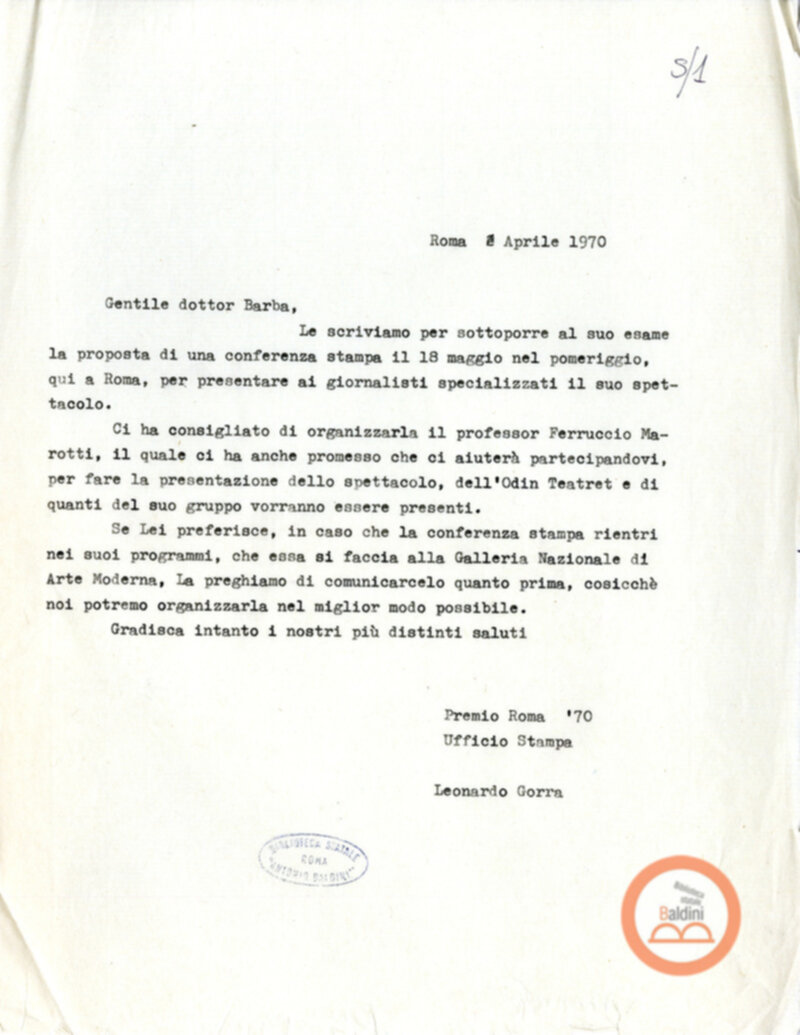 Eugenio Barba e Kim Jensen - corrispondenza