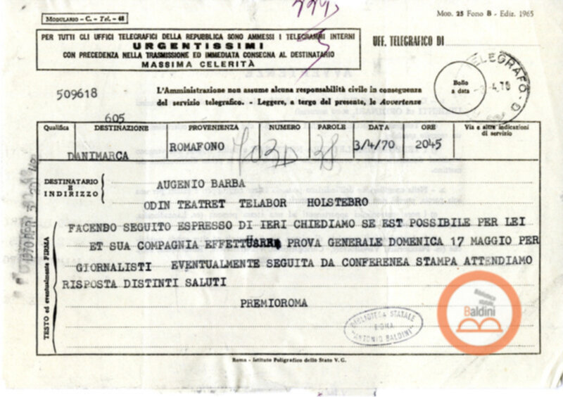 Eugenio Barba e Kim Jensen - corrispondenza