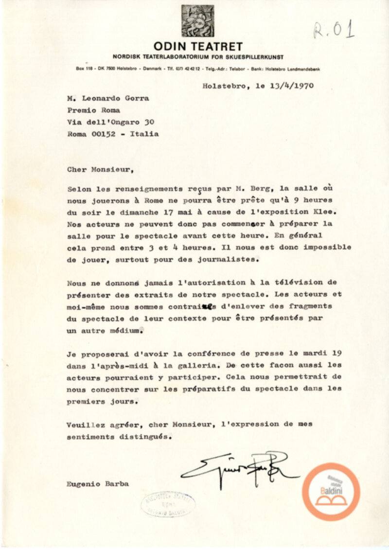 Eugenio Barba e Kim Jensen - corrispondenza