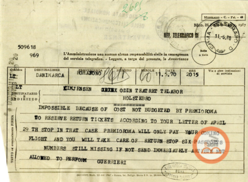 Eugenio Barba e Kim Jensen - corrispondenza