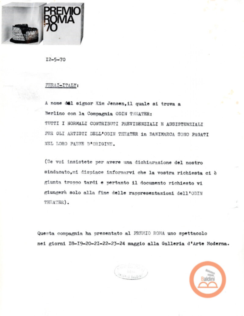 Eugenio Barba e Kim Jensen - corrispondenza