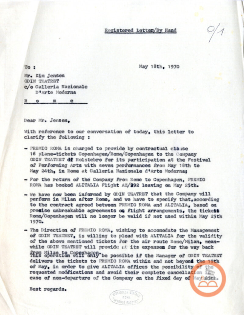 Eugenio Barba e Kim Jensen - corrispondenza