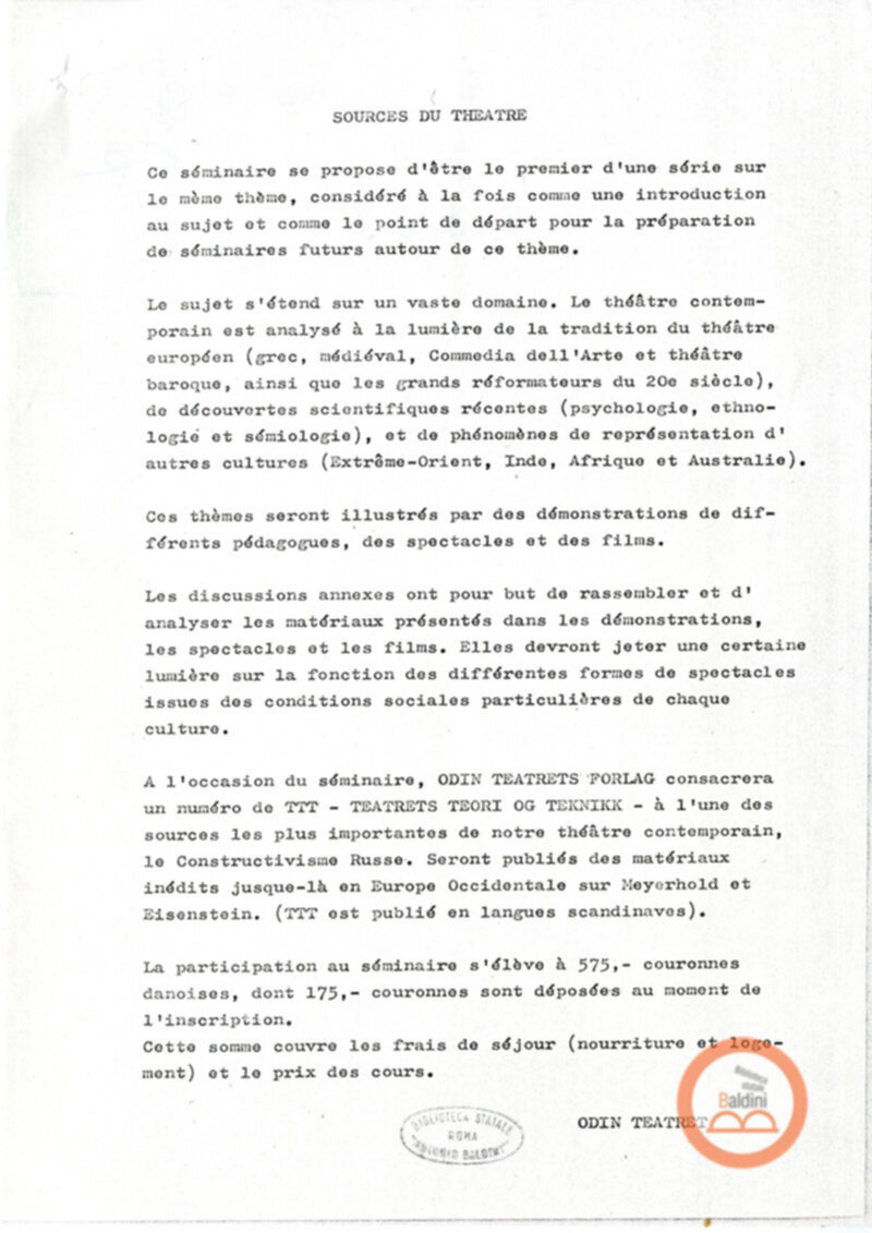 Seminario Le fonti del Teatro