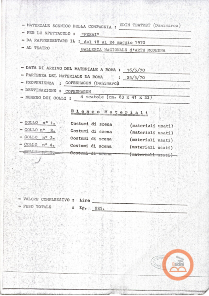 Spettacolo Ferai - dati tecnici