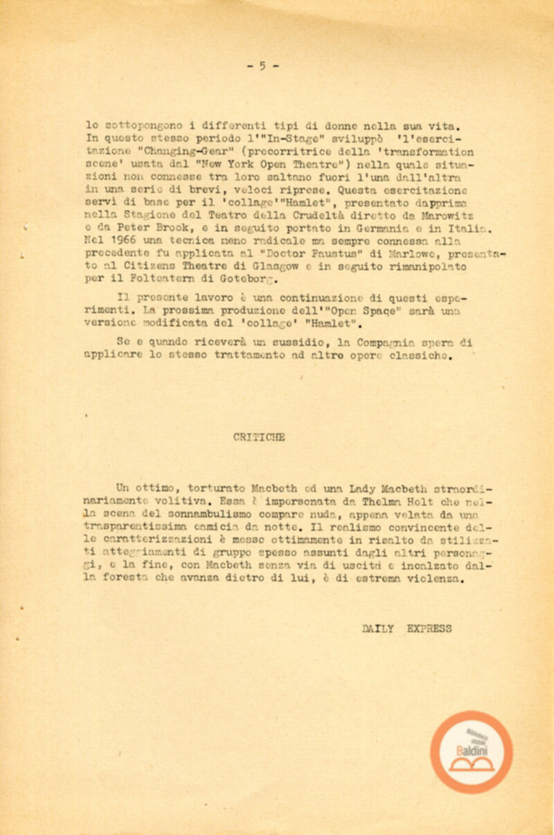 Macbeth (Charles Marowirz) - Pressbook