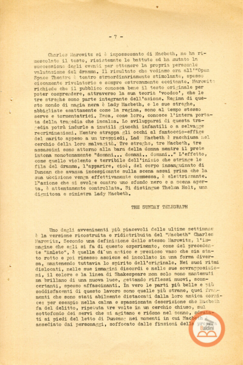 Macbeth (Charles Marowirz) - Pressbook