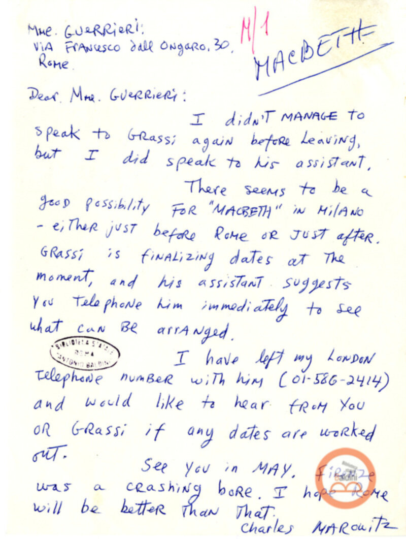 Spettacolo Macbeth - corrispondenza