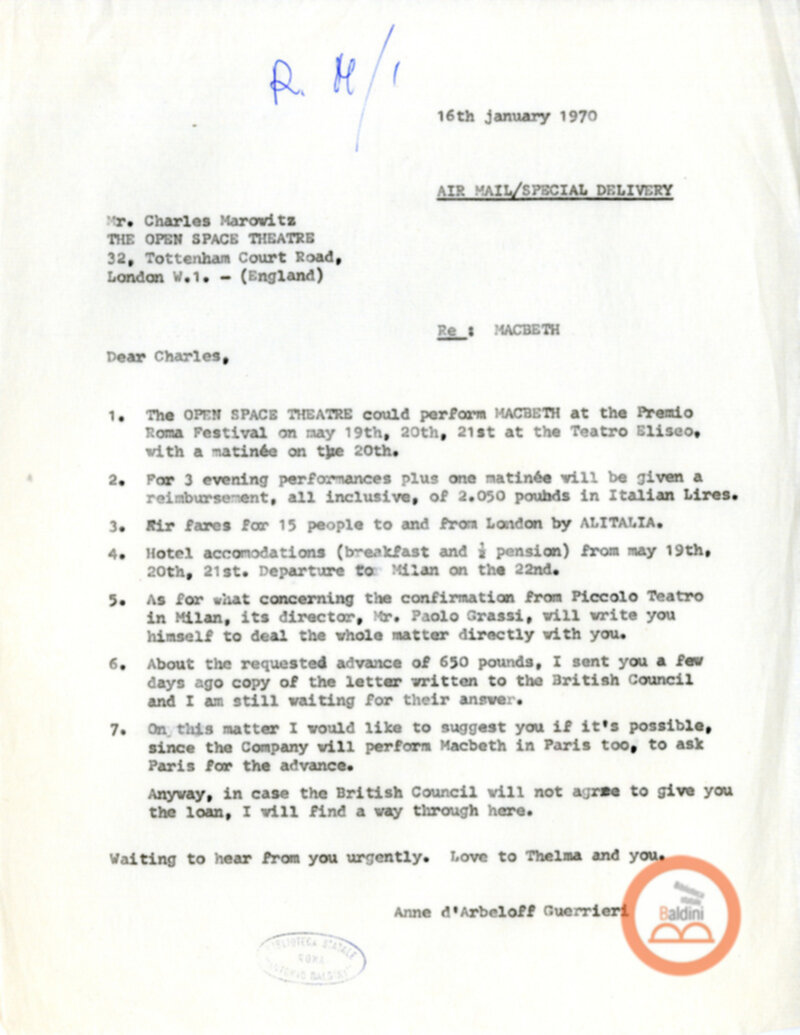 Spettacolo Macbeth - corrispondenza