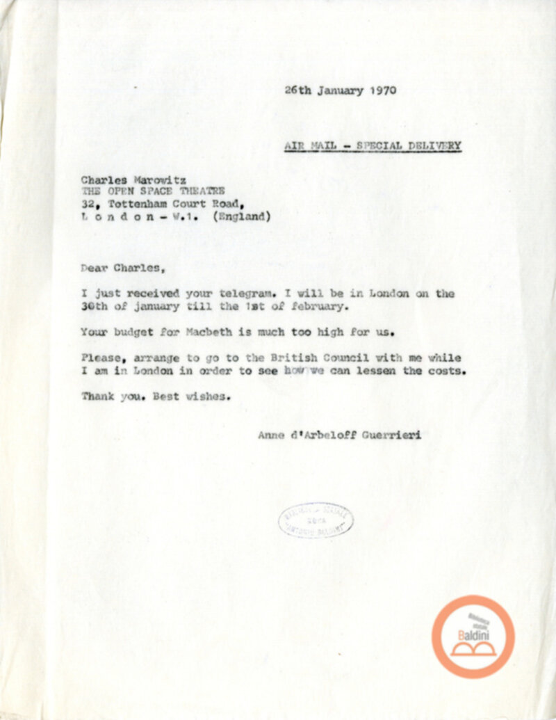 Spettacolo Macbeth - corrispondenza