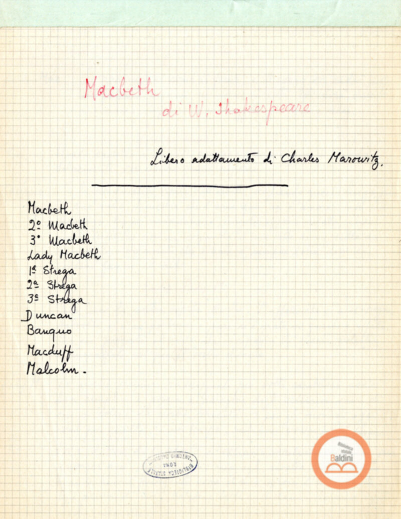 Macbeth (adattamento di Marowitz) - copione