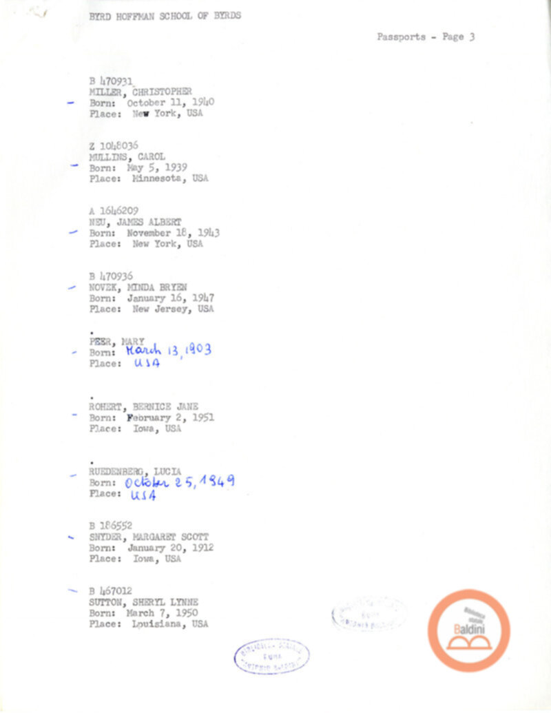 Compagnia del Byrd Hoffman School of Byrds - passaporti
