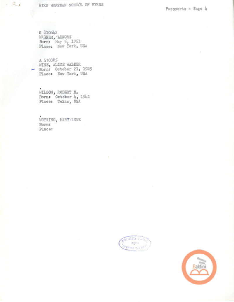 Compagnia del Byrd Hoffman School of Byrds - passaporti