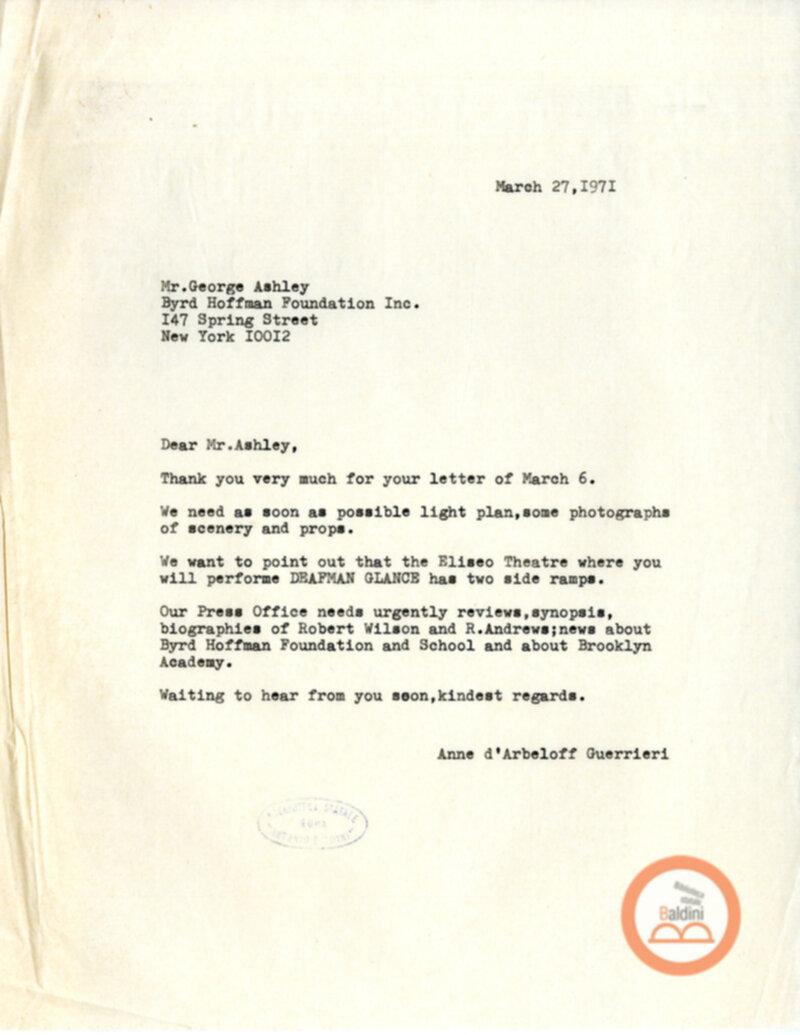 Deafman Glance - corrispondenza