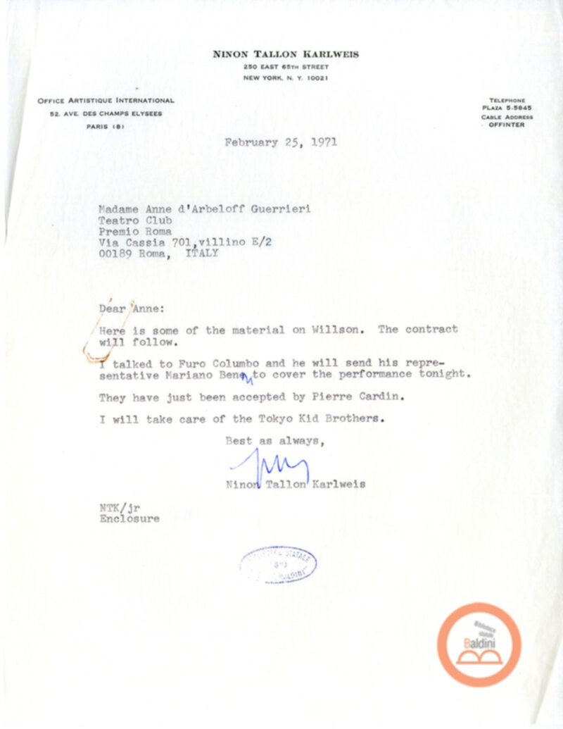 Premio Roma '71 - corrispondenza con Ninon Tallon Karlweis