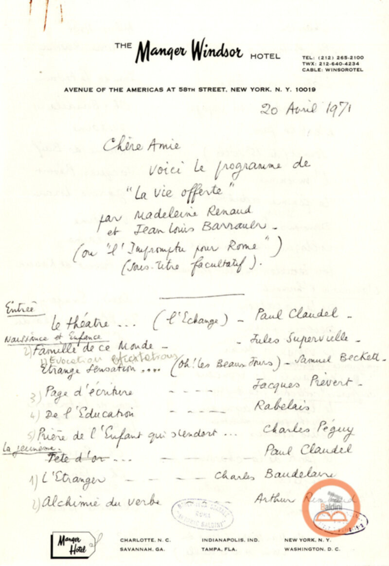 Corrispondenza con Renaud e Barrault