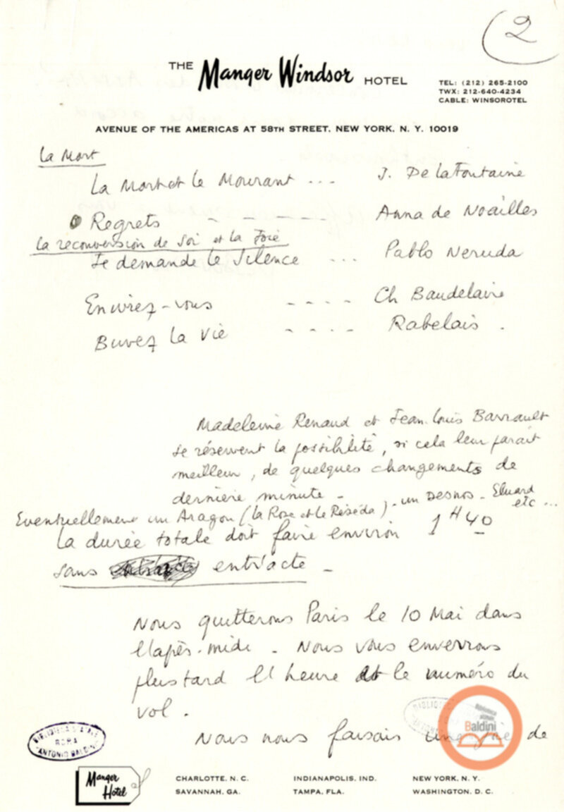 Corrispondenza con Renaud e Barrault