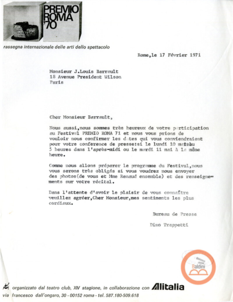 Corrispondenza con Renaud e Barrault