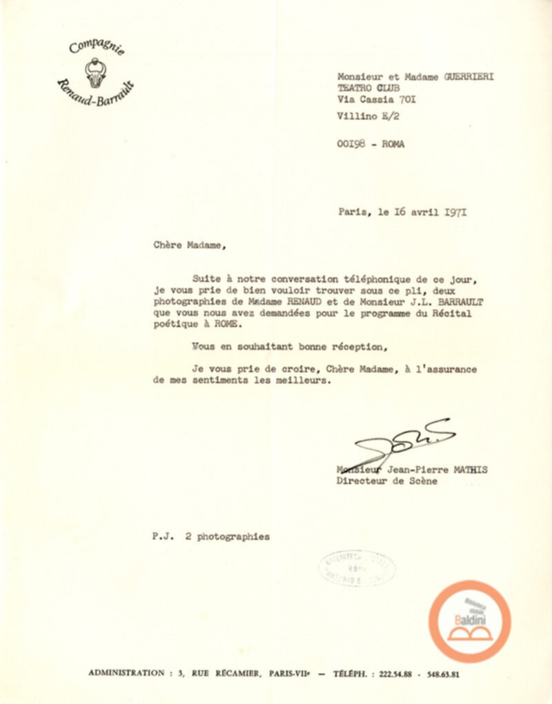 Corrispondenza con Renaud e Barrault