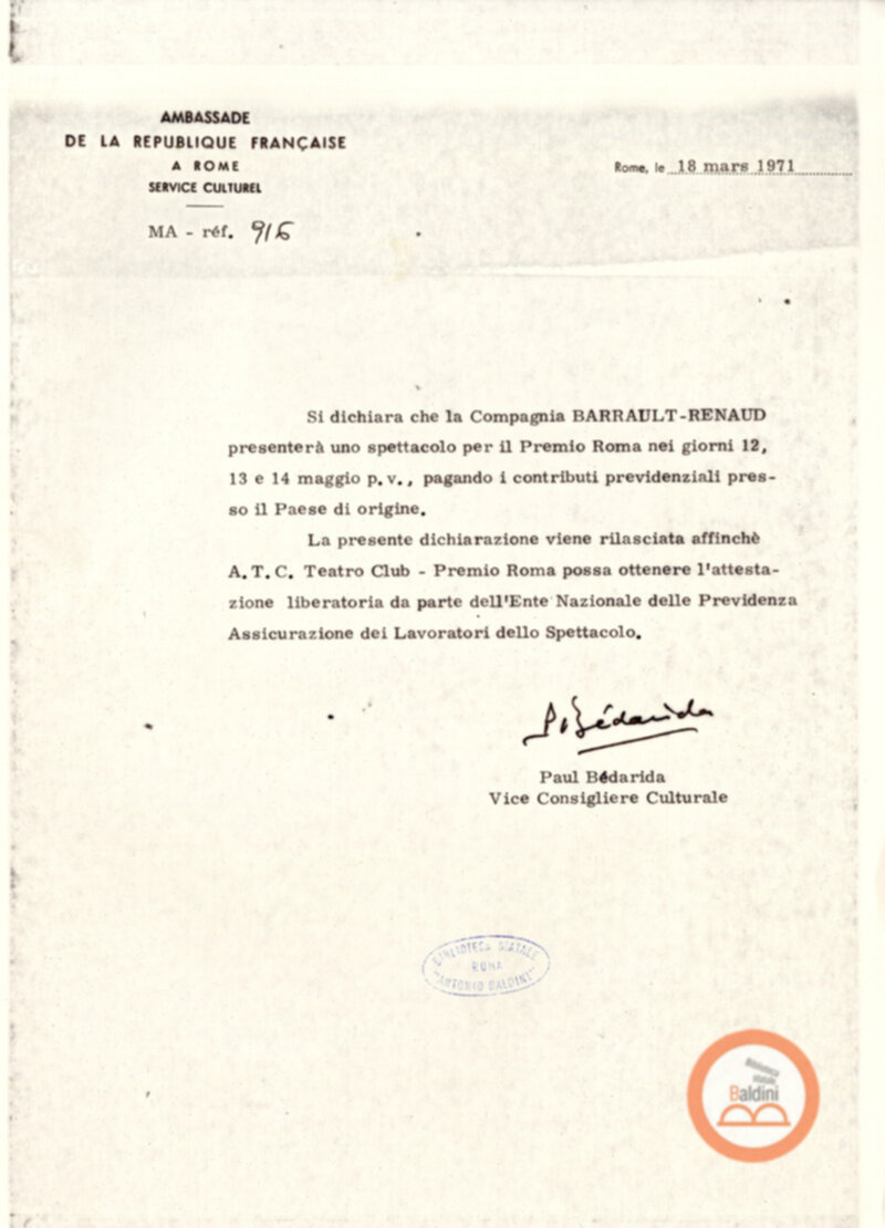 Corrispondenza con Renaud e Barrault