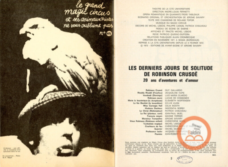 Gli ultimi giorni di solitudine di Robinson Crusoe del Grand Magic Circus - programma