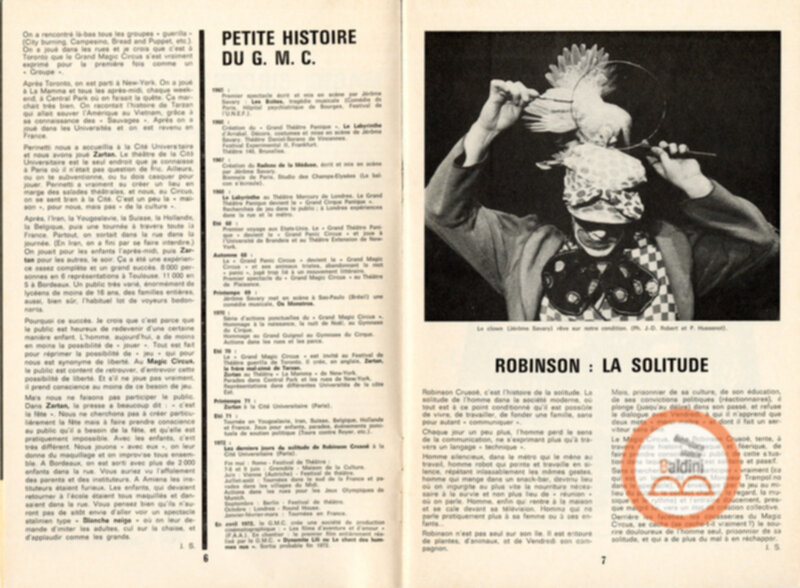 Gli ultimi giorni di solitudine di Robinson Crusoe del Grand Magic Circus - programma